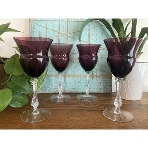 Vintage Set of 4 Cambridge Crystal Amethyst 7 7/8" Water Goblet Glasses